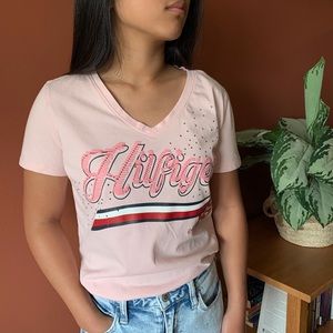 Pink Tommy Hilfiger Denim V-neck T-shirt